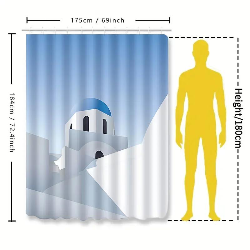 Blue Dome Architectural Shower Curtain for Modern Bathroom Decor - Minimalist Design with Soft Gradient Sky Waterproof  Durable