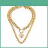 Fashionable Women's Geometric Heart Charm Double Layer Necklace In Stunning Gold And Silver