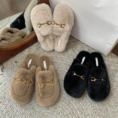 Neuer Stil Modische Damen Schuhe Pantoletten für Damen Slipper Niedrig Luxus Hausschuhe Zehenbedeckt Pelz Flip Flops Winter Schuhe Ballerinas