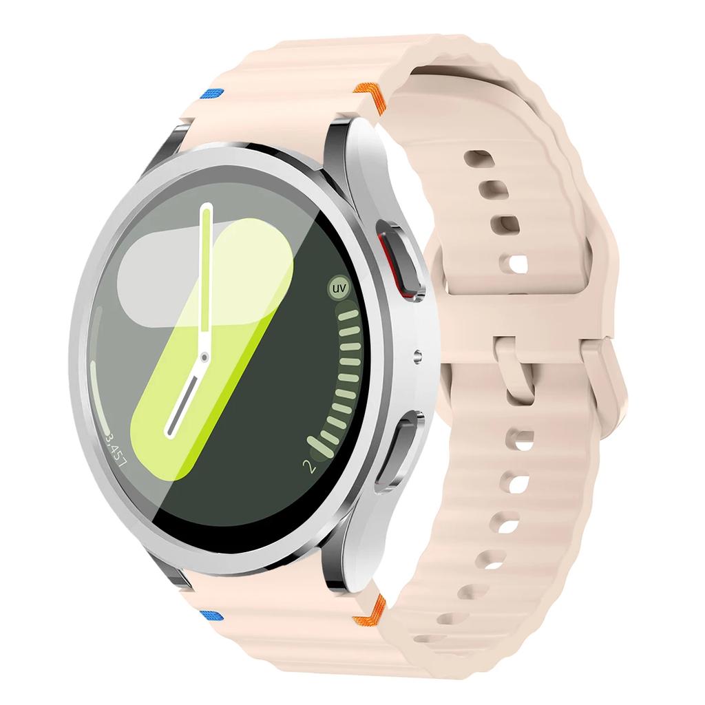 Boîtier+Bracelet pour Samsung Galaxy Watch7 40mm 44mm Bracelet en Silicone Bracelet Film de Protection d'Écran en Verre Trempé Coque Bumper en TPU