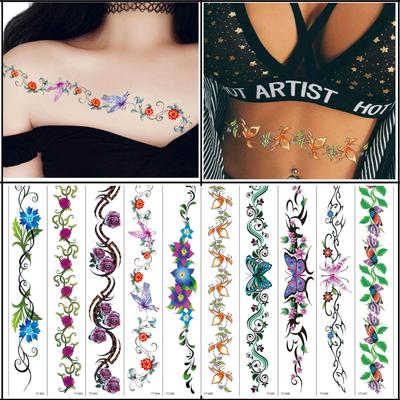 Wasserdichte Schmetterlings- & Blumen-Tattoo-Sticker – Schweißfest, Modische Narbenabdeckung für Taille & Schlüsselbein