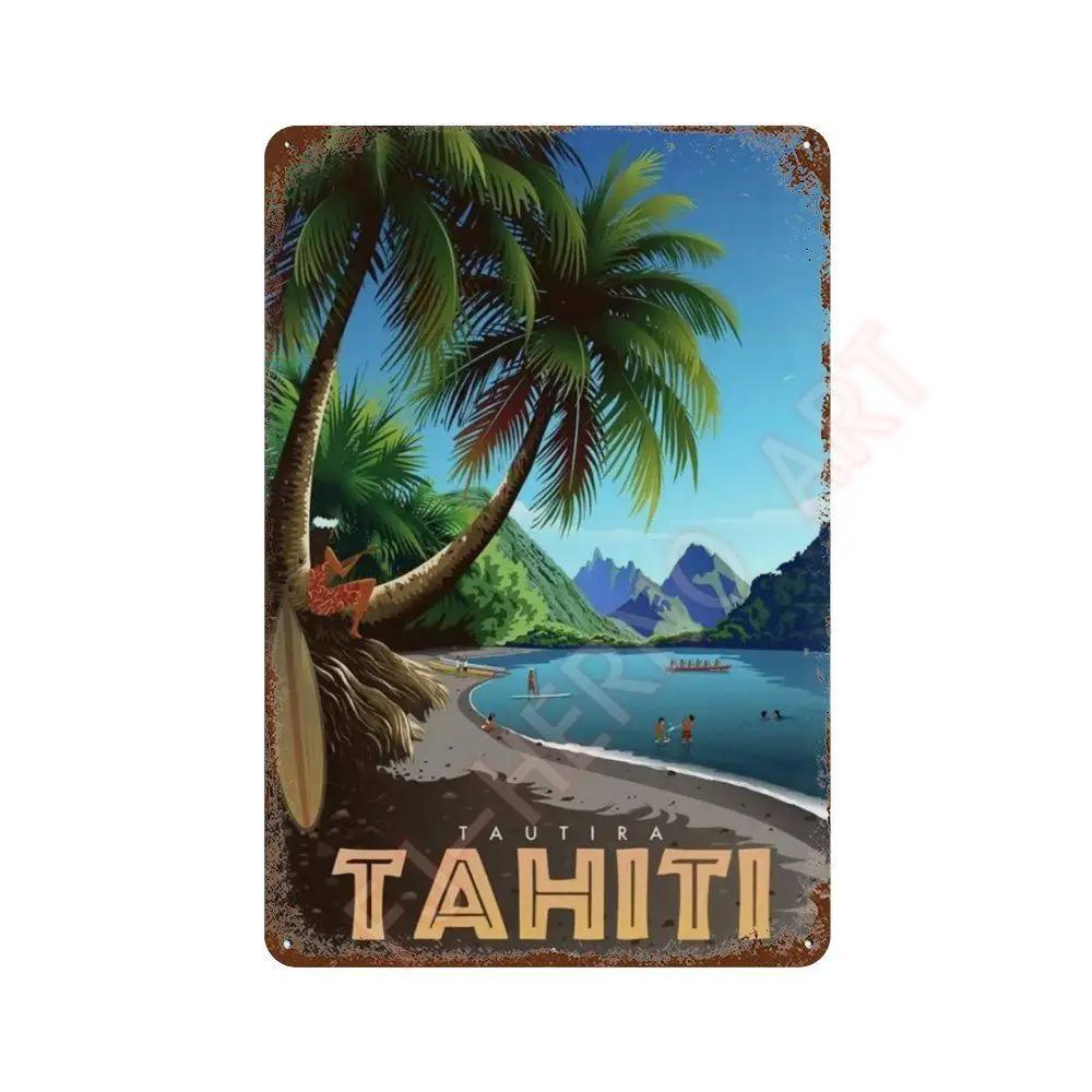 Nordic Travel Poster Aesthetic Vacation Illustration Metal Tin Sign Plaque Wall Mural Plates Home Decoration Kawaii Room Decor