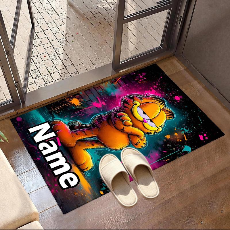 Custom Name Personalized Garfield Print Carpet, Versatile Home Decor Rug, for Playroom, Apartment, Balcony, Entryway, Hallway Gift
