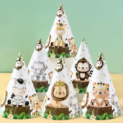 Animais da selva festa chapéus de papel feliz aniversário festa decoração crianças safári animal selvagem um aniversário decoração suprimentos chá de bebê