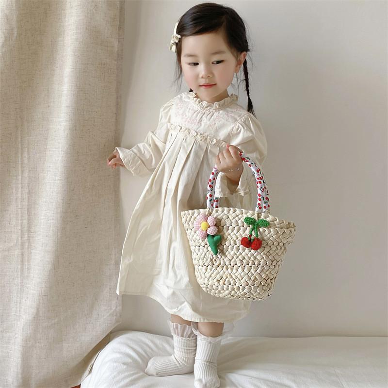 

Плетеная из соломы сумка с кружевом и шелковым платком, ручная сумка для ежедневного использования для девушки Cherry