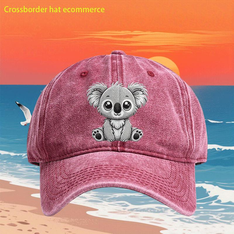 Cute Cartoon Koala Embroidered Washed Baseball Cap Unisex Vintage Polyester Casual Adjustable Dad Hat