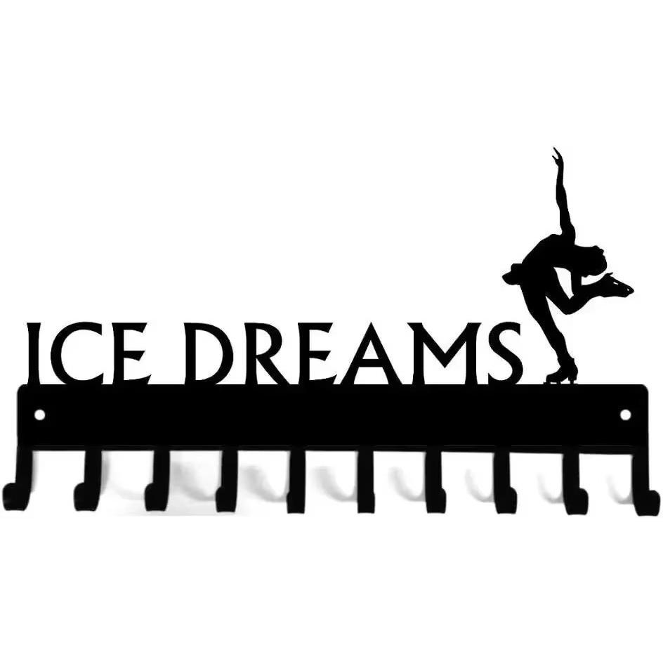 Ice Dreams Figure Skating Medal Hanger Rack - 14.5" with 10 Hooks: Metal Wall Art for Displaying Achievements