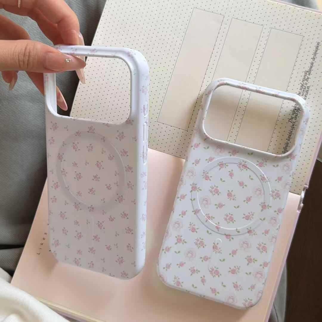 Floral Bear Magnetic Stand Case for iPhone 17/16 Pro Max/15 - Korean Style Girly Design iPhone 17 Pro Max