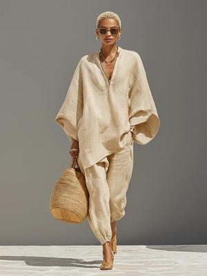 Set Casual Donna Manica a Pipistrello Scollo a V Vestibilità Larga Primavera/Estate 2026
