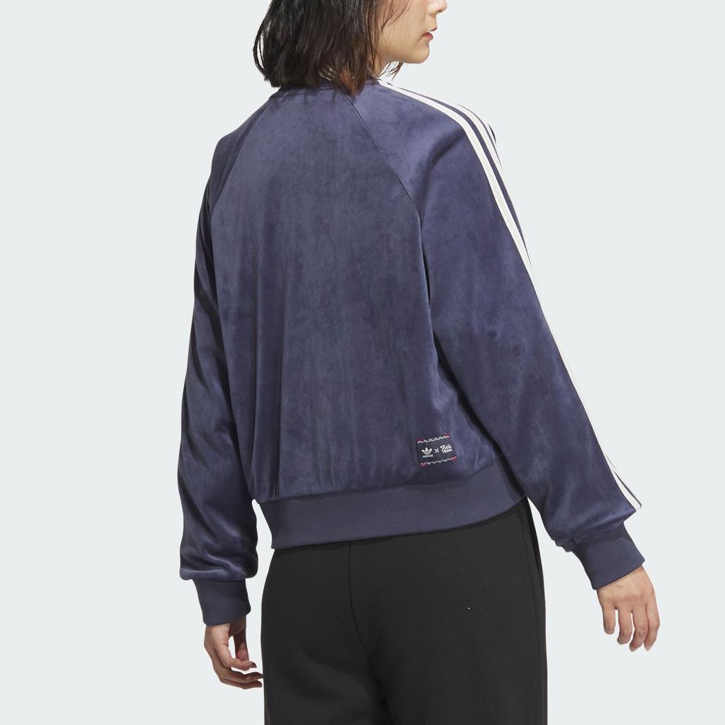 Adidas Originals Klassisk Retro Trefoil Fløyel Hettejakke Dame Topper Marineblå IX4224