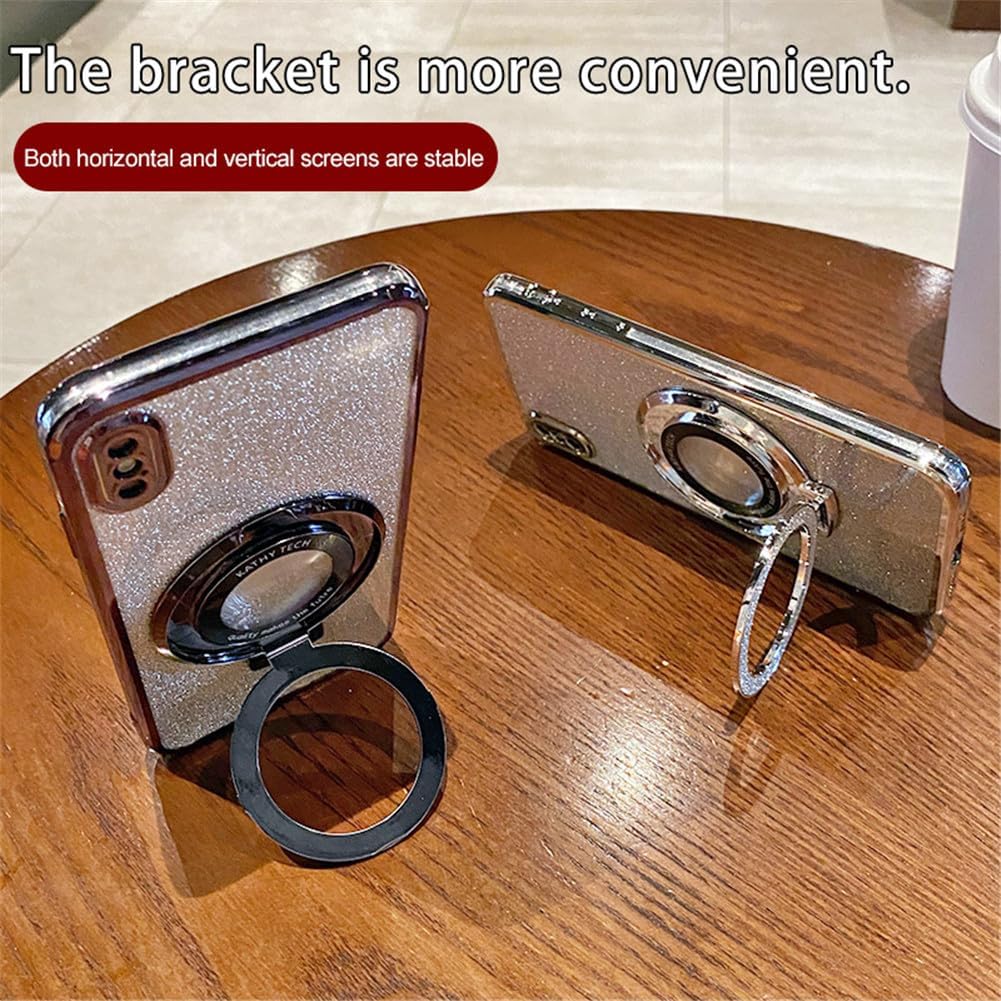 Phone Case for Samsung Galaxy S24 FE Case Glitter Bling Cute Sparkly with Ring Holder Kickstand Soft TPU Slim Clear Protective Case Cover for Samsung