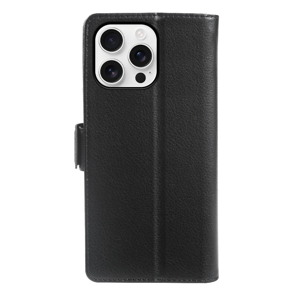 For iPhone 13 Pro Max Wallet Case with Dual Magnetic Clasp Litchi Textured Leather Flip Stand Phone Cover