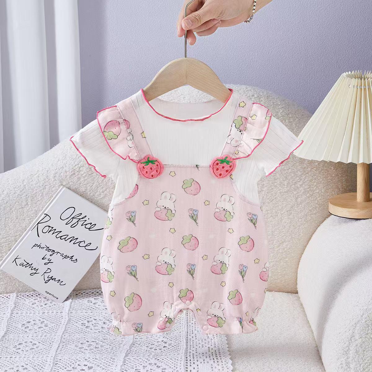 

Strawberry Sleeve Newborn Romper: Baby Girl s Summer Bodysuit 80cm