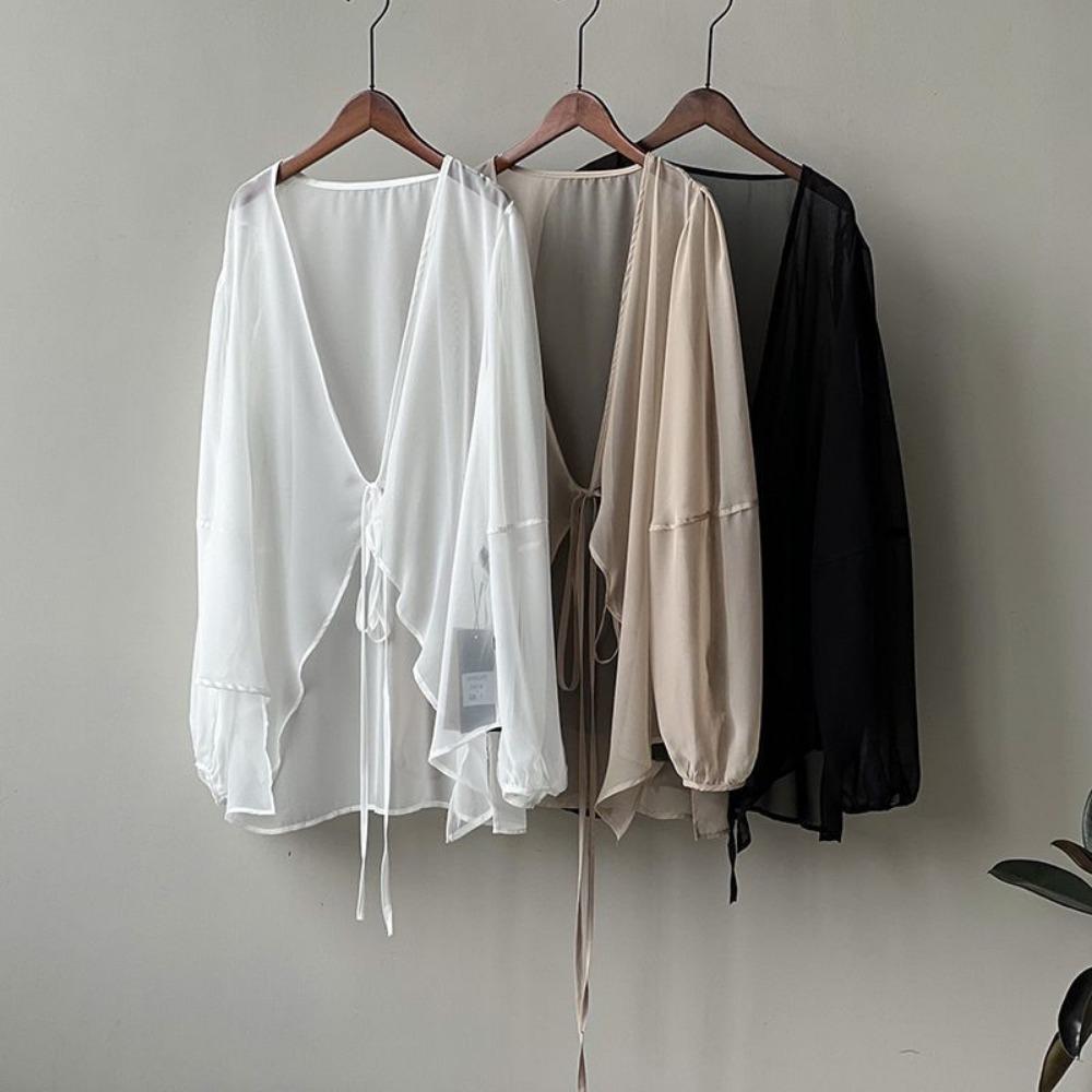Chiffon Sonnenschutzhemd Damen Sommer Dünnes Französisches Oberteil Locker Kleiner Cardigan Drapierte Stola Jacke Paketpost