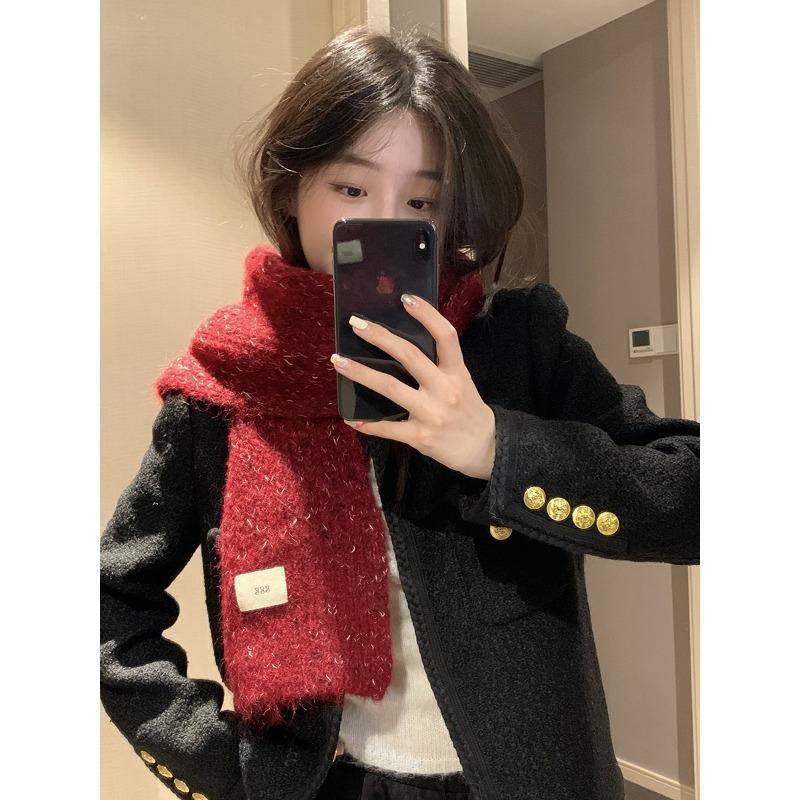 Women's Winter High End Scarf Versatile and Cute Blue Knitted Wool Neck Scarf Neck Protector Korean Style Student Trend
