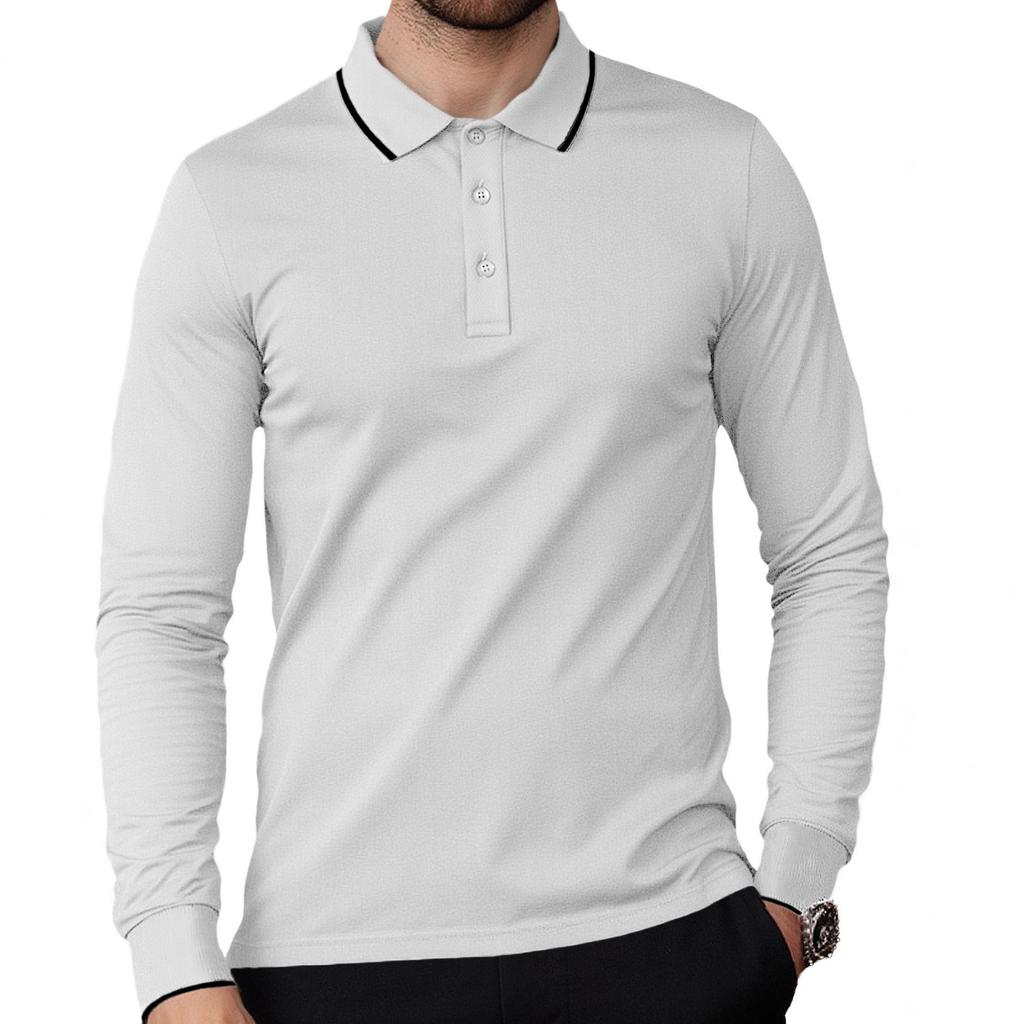 European and American spring and autumn business casual men's lapel solid color going out dating long-sleeved thin polo shirt