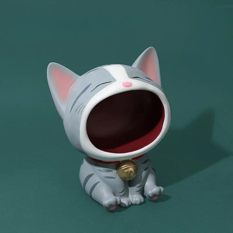 Creative Cute Big Mouth Cat Cartoon Living Room Decoration Key Storage Doll Tray Storage Ornaments Home Moving Gift