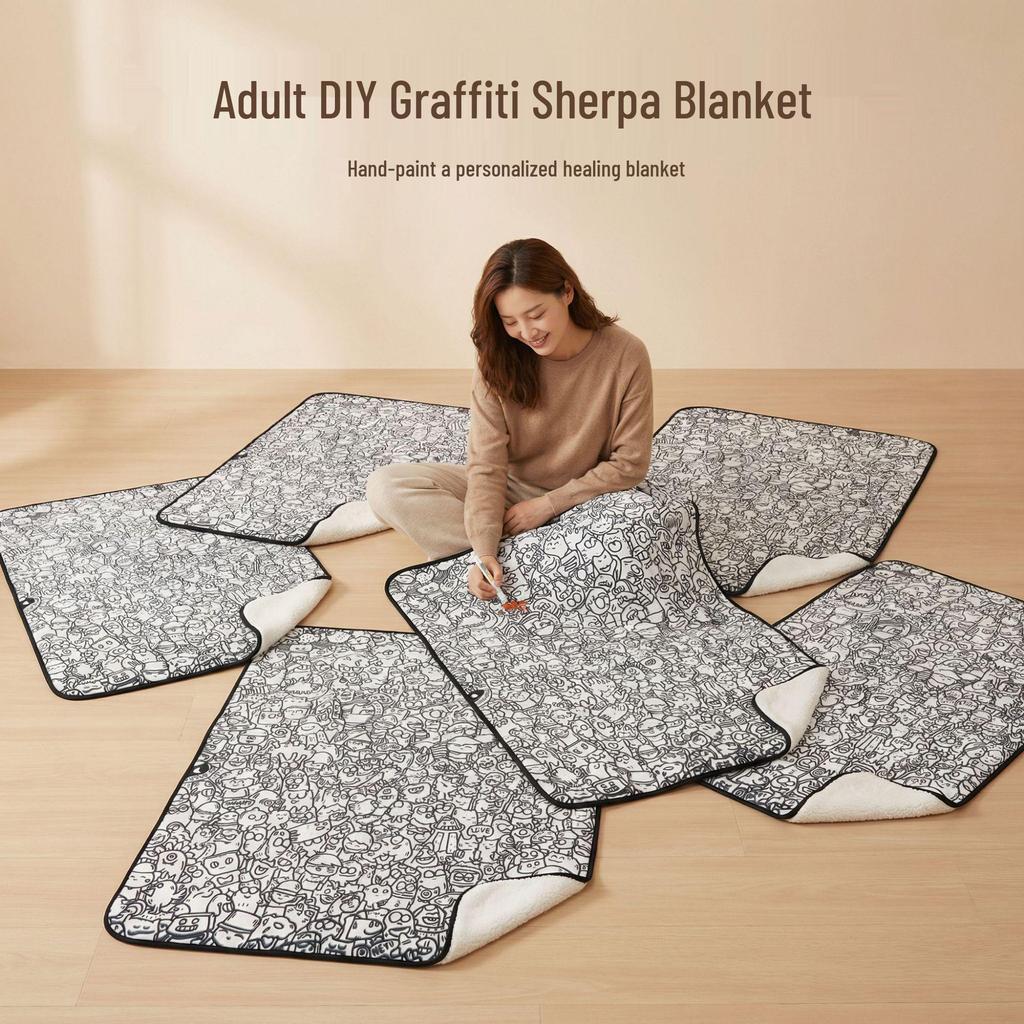 Cross-border Creative DIY Hand-painted Cartoon Graffiti Blanket - Handmade Coloring Decompression Bedroom Blanket.