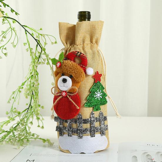 Dining Table Ornament Sets Christmas Wine Bottle Cover, Santa Claus/Snowman/Elk/Bear Gift Bag with Sticker Decals, Holiday Winter Home Accents