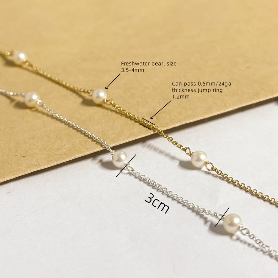 New Fine 14k Gold Filled Natural Freshwater Pearl Bulk Rolo Chain for Permanent Jewelry Making Silver 925