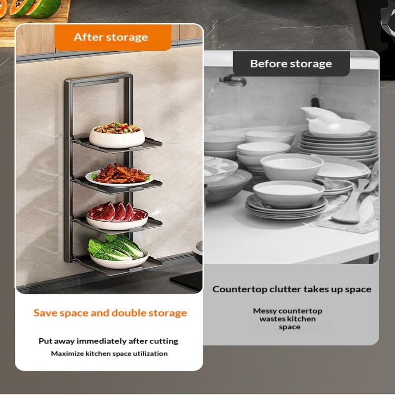 Kitchen Storage Rack - Multi-Functional 2/3 Tiered Wonder Rack With Serving Tray - No Drilling Required Foldable