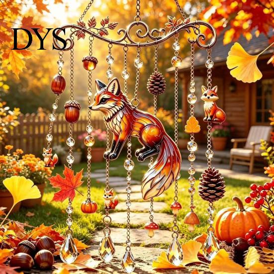 Nature Inspired Suncatchers Fall Animal Wind Chime Suncatcher, Stained Acrylic Fox Rabbit Hanging Suncatcher Party Photography Props with Prism Drops,