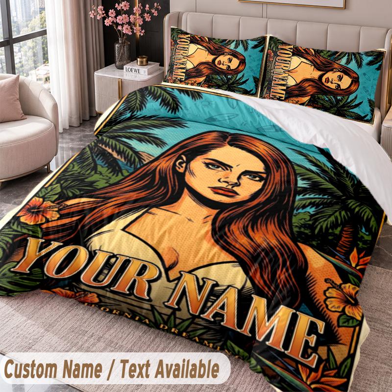 Custom Name Text 3Pcs Bedding Set Lana Del Rey Duvet Cover And Two Pillowcases