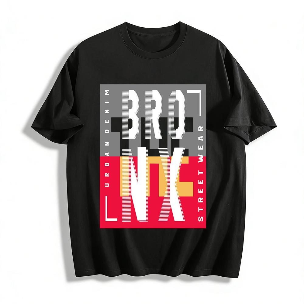 Bro The Nx Color Block Letter Print Urban Denim Streetwear Top Pure cotton T-shirt XXS