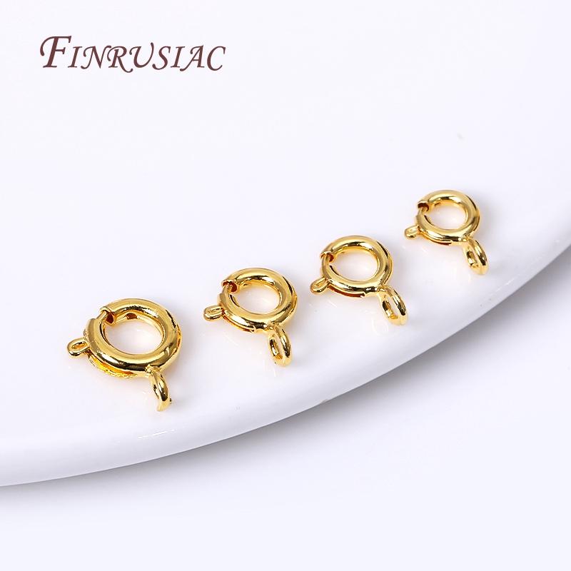 5/5.5/6/7mm Size 18K Gold Plated Brass Spring Ring Clasp with Open Ring, Round Clasps Connector For Bracelet Necklace Making