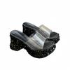Fashion Slippers Women Summer High-Heeled Shoes Lady Slides Platform On A Wedge Pink Transparent Scandals Pumps Transparent Slippers Wom