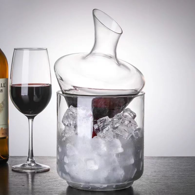 Dispenser per vino, caraffa per vino, secchiello per il ghiaccio domestico dal design in vetro, set da vino rotante e creativo, decanter per vino rosso, set da vino