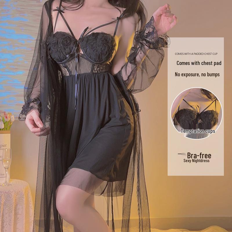 Elegantes Mesh-Spitzen-Rückenfreies Nachthemd mit Gepolstertem Versuchungs-Detail