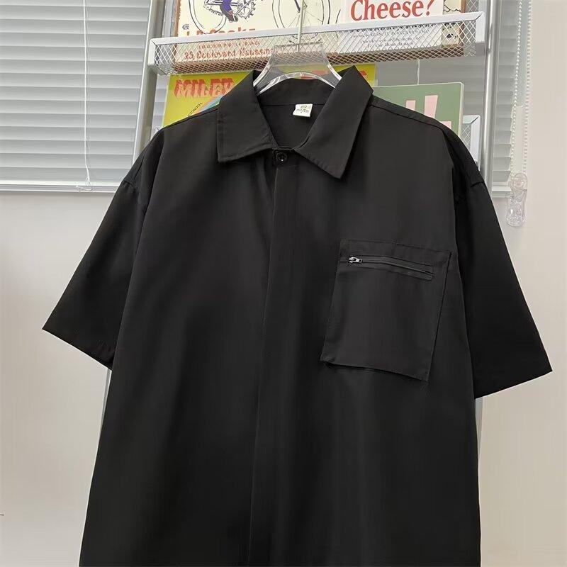 

Новая летняя футболка с короткими рукавами для мужчин, тренд в корейском стиле, простой топ с короткими рукавами, свободная повседневная брендовая футболка в гонконгском стиле 2XL чёрный