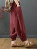 [Minesam] Women's Harem Pants, Linen Pants, Cotton Linen Blend, 9/10 Length, Knickerbockers, Plain, Lightweight, Summer Trousers, Plus Sizes (Wine Red