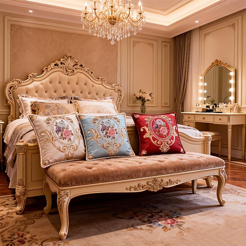 Square Jacquard Throw Pillow Cases with Vintage Embroidery for Home,Living Room, Bedroom and Car Decoration, Elegant Single Sided