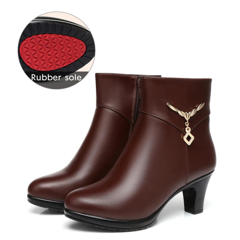 New Leather Thick-heeled Boots Women Autumn and Winter Suede Slip-on Soft-soled Mid-heeled Boots Round Head Cotton Mother Shoes