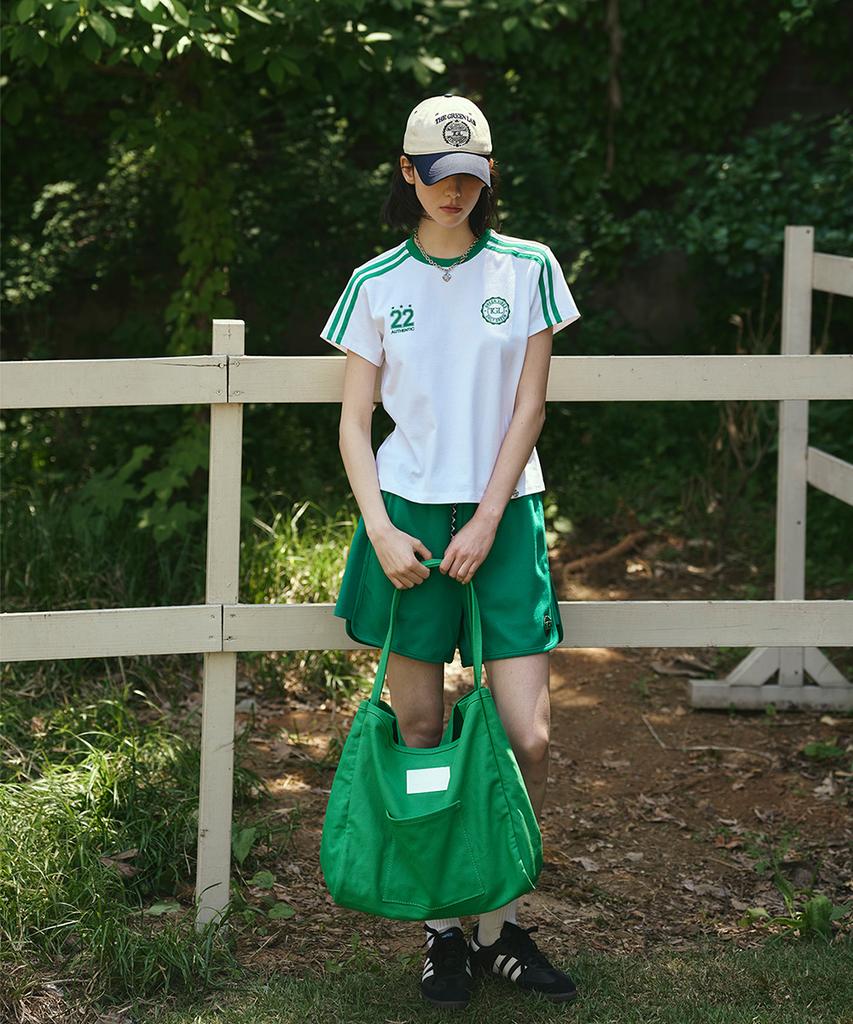 THE GREEN LAB Soccer Football Color Block Short Sleeve T-Shirt [White-Green]