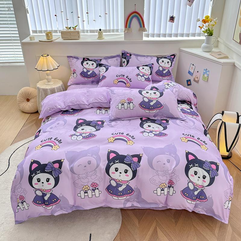 Cartoon Black Cat Duvet Cover SetKitten Bedding Set 4Pcs Quilt Cover 1 Flat Sheet And 2 Pillow ShamsPolyester Comforter Cover