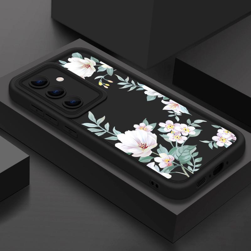 White Flower Pattern Matte TPU Soft Phone Case For Samsung S25 Plus S24 FE S23 Ultra S22 A56 A36 A16 A15 A55 A06 A05 A35 A34 Shockproof Bumper Cover