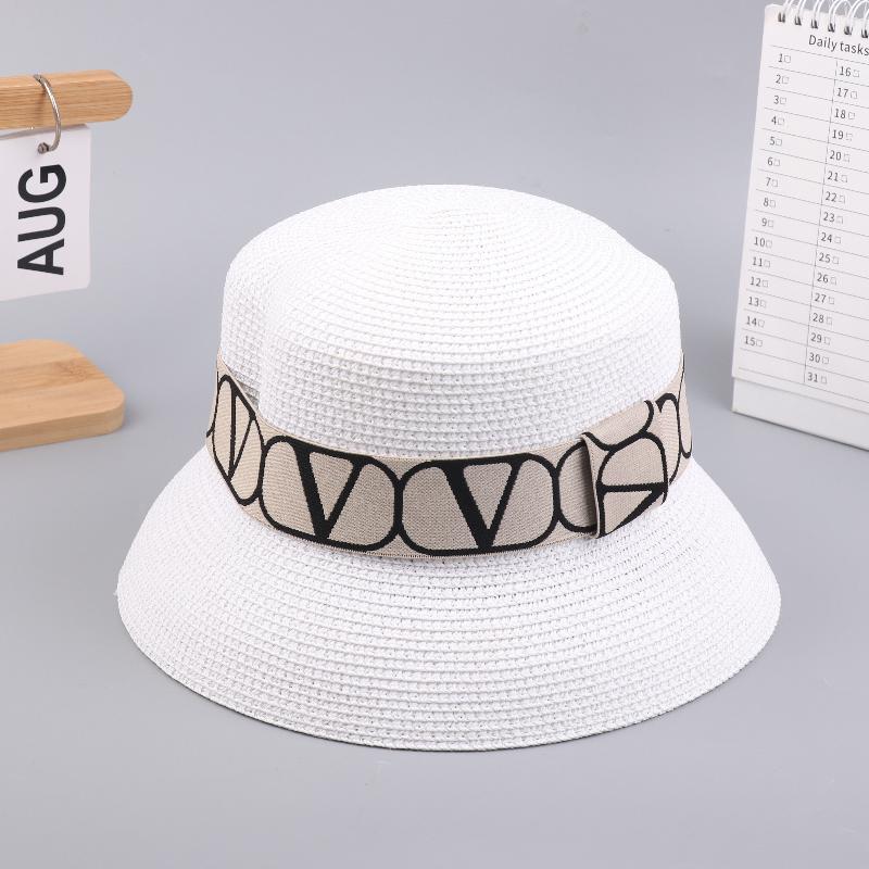 Trendy Letters Woven Fisherman Ladies Simple Straw Hat Sun Hats Outdoor Travel Beach Panama Cap Bucket Hats For Women