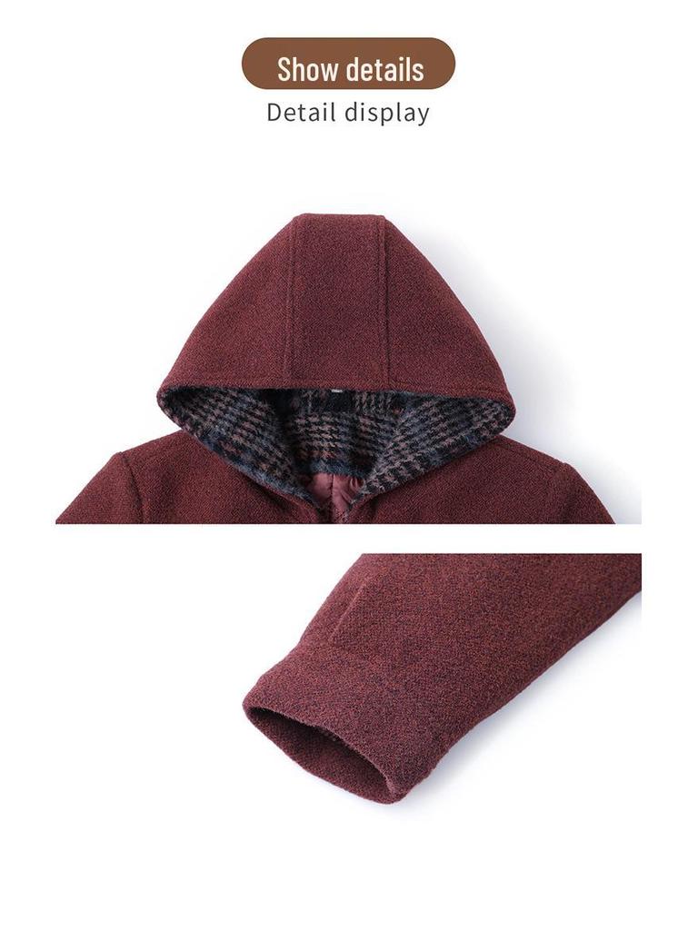 Women's Stylish Hooded Faux Wool Winter Jacket for Middle-Aged and Elderly