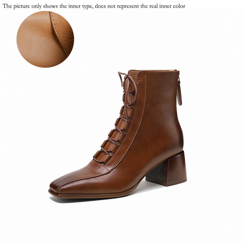Fashion 2025 Fashion Women Shoes Split Leather Short Boots Square Toe Chunky Boots Winter Shoes Women Solid High Heel Boots for Women