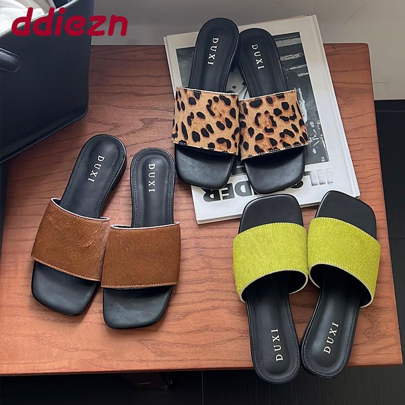 Fashion Fashion Square Toe Ladies Flats Slippers Shoes New In Summer Beach Slides Women Flats Slippers Shoes Female Sandals