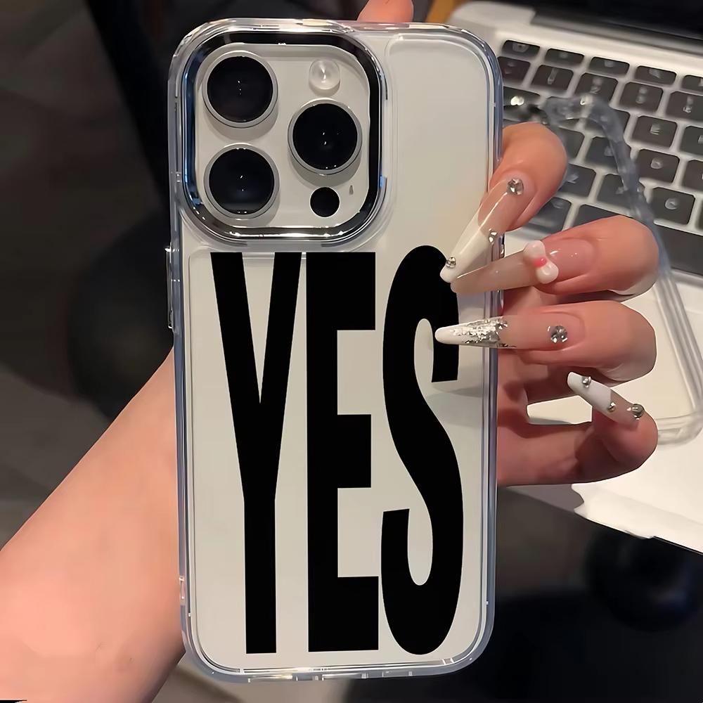 Black White Letters NO and YES Phone Case For iPhone 17 Air 16 e 15 14 13 12 11 Pro Max Plus SE 2020 2022 Back Cover