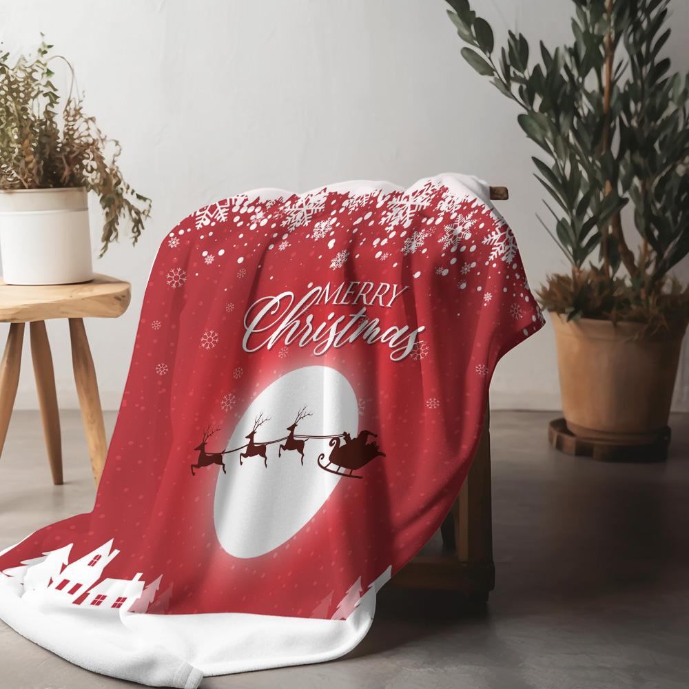 Santa Claus Christmas Blanket Cozy Throw Flannel Reindeer Holiday Festive Home Decor Gift Personalized Xmas Bedding Set 75x90cm