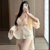 Sexy Pajamas Women's Ice Ribbon Chest Pad Thin Suspender Shorts Pajamas Three-piece Silk Pure Desire Loungewear