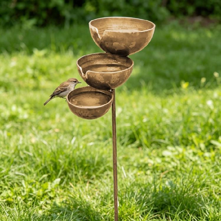 Metal Rainwater Bird Feeder And Bath 3 Layered Metal Rain Collection Bird Bath And Water Cup For Outdoor Wildlife Attraction
