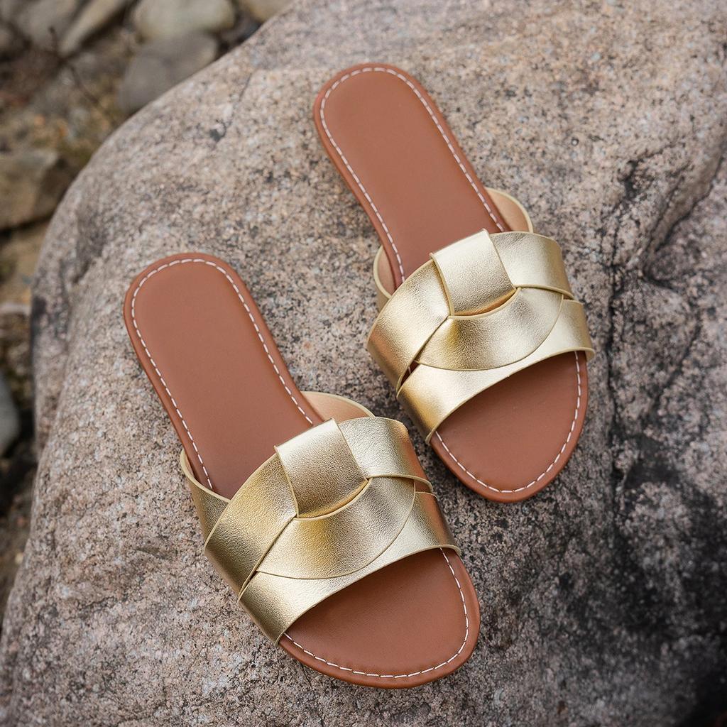 New Summer Designer Traf Woman Flat New Slippers Woven with Comfortable Women's Shoes Casual Bottom Slippers Women's Shoes