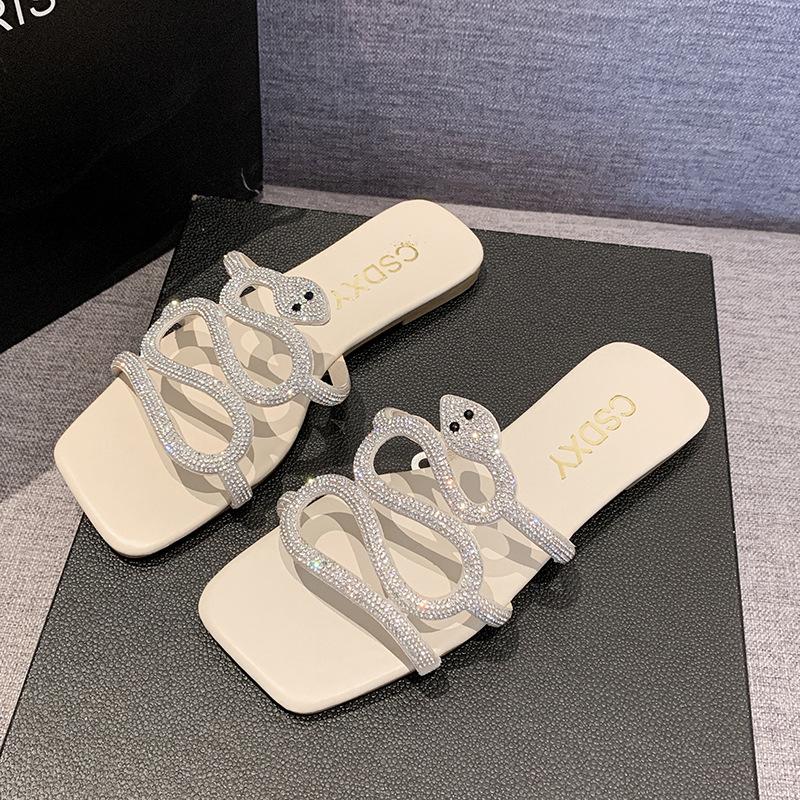 

Водные ромбовидные змееголовые прямые плоские тапочки женские туфли квадратные домашние тапочки черные 42 бежевый