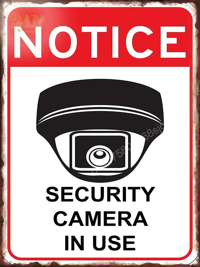 Retro Metal Tin Sign S Warning Red 24 Hour Video Surveillance Custom Painting Picture for Shop Bar Cafe English &Spanish Word